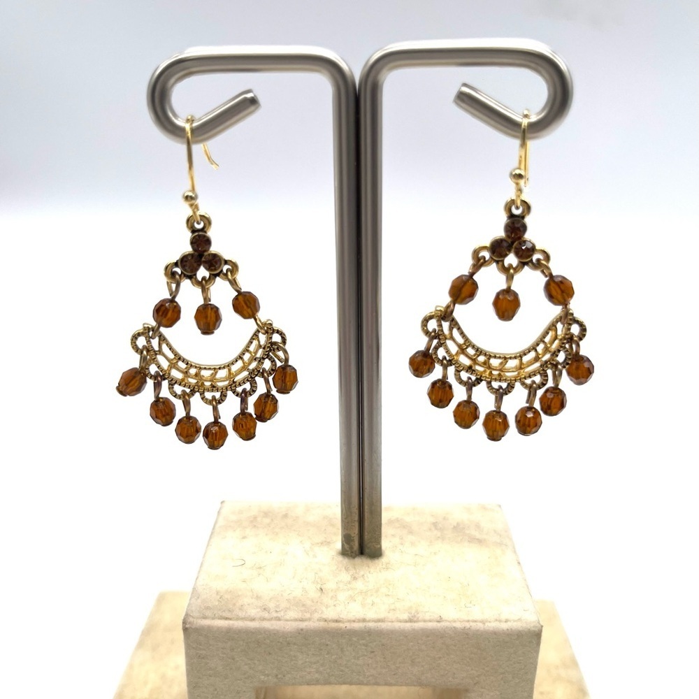 Elegant Gold and Brown Chandelier Earrings